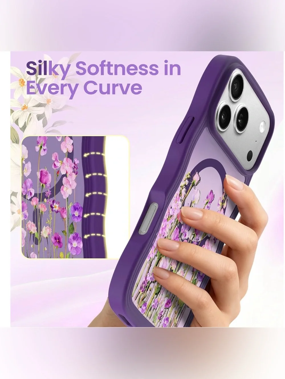 Magnetic Floral iPhone 17 Pro Max Case - Lavender Purple